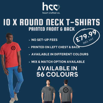 10 x ROUND NECK T-SHIRTS PRINTED FRONT & BACK
